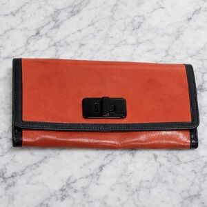 Prada Vintage Orange Black Leather Turn Lock Continental Wallet